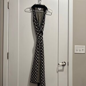 Diane Von Furstenberg Black and Tan Wrap Midi Dress